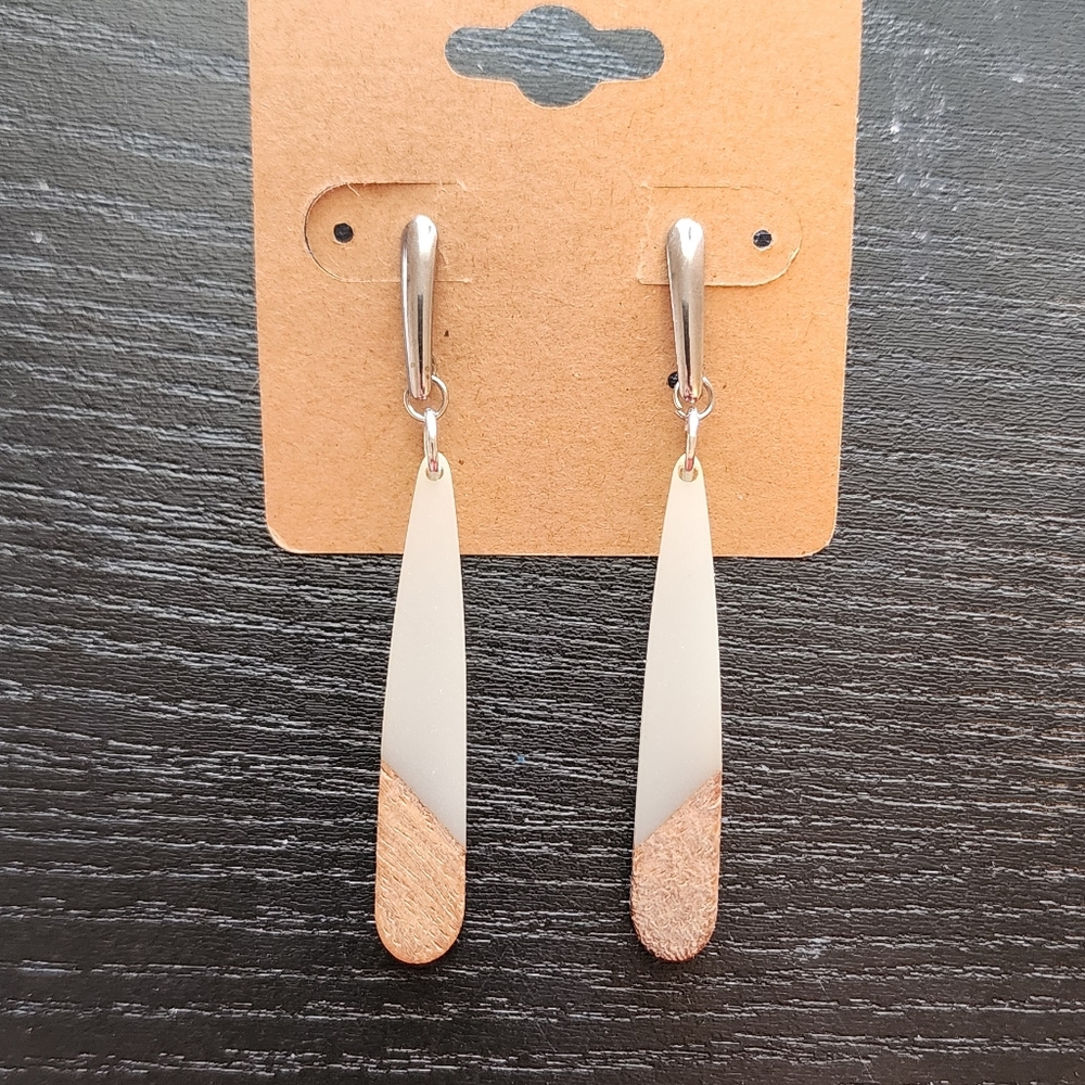 Mixed Media Wood White Earrings